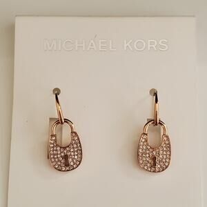 Michael Kors‎ Heritage Rose Gold Tone Pave Crystal Padlock Drop Earrings NWT